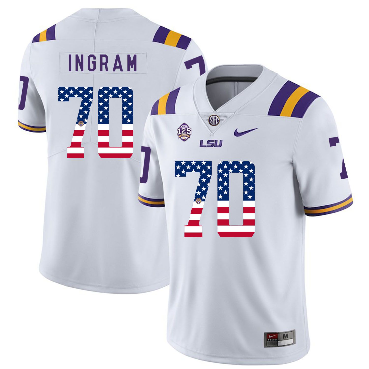 Men LSU Tigers #70 Ingram White Flag Customized NCAA Jerseys->customized ncaa jersey->Custom Jersey